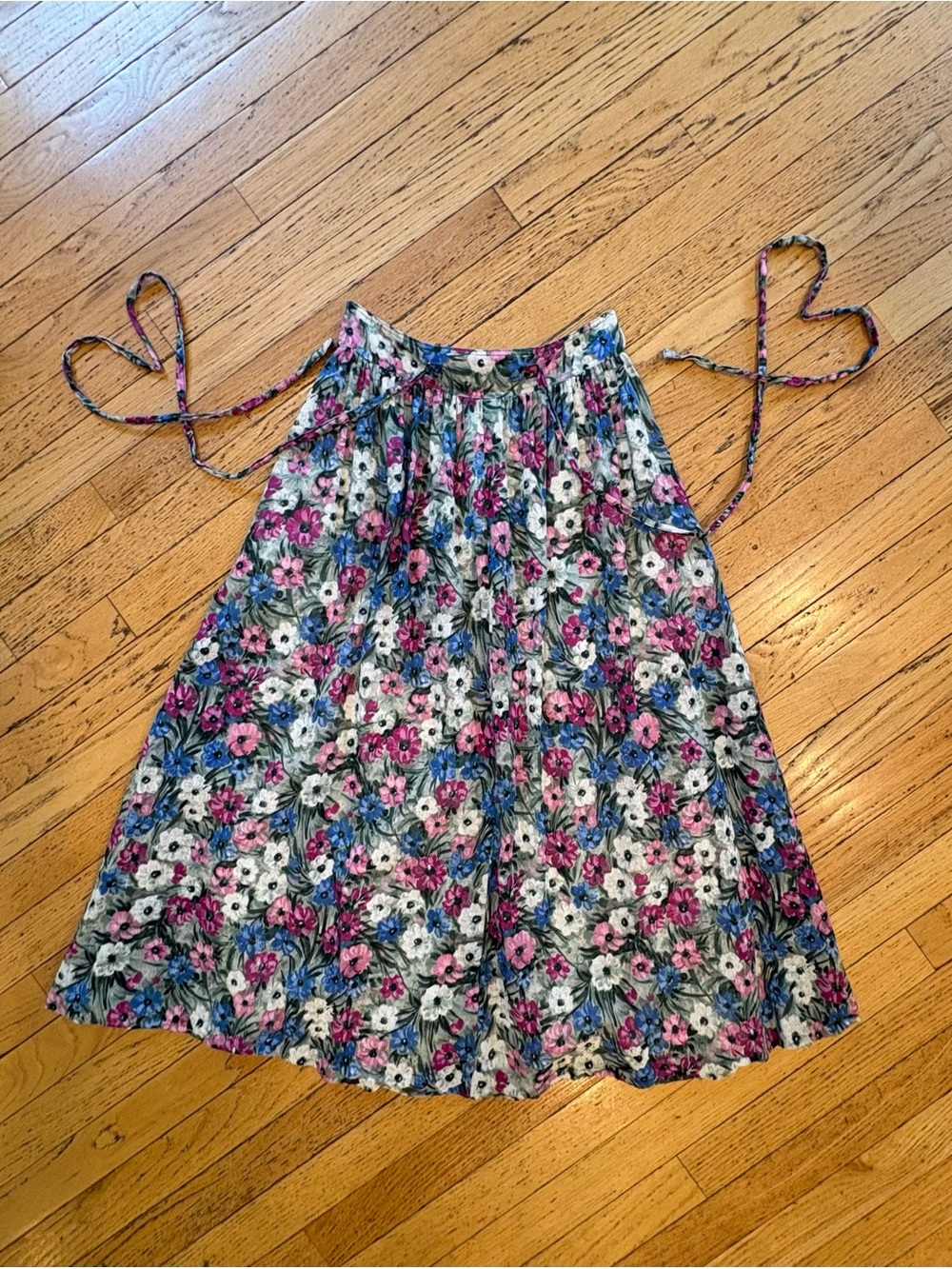 Vintage German Dirndl Floral Midi Skirt in Pink, Blue & White